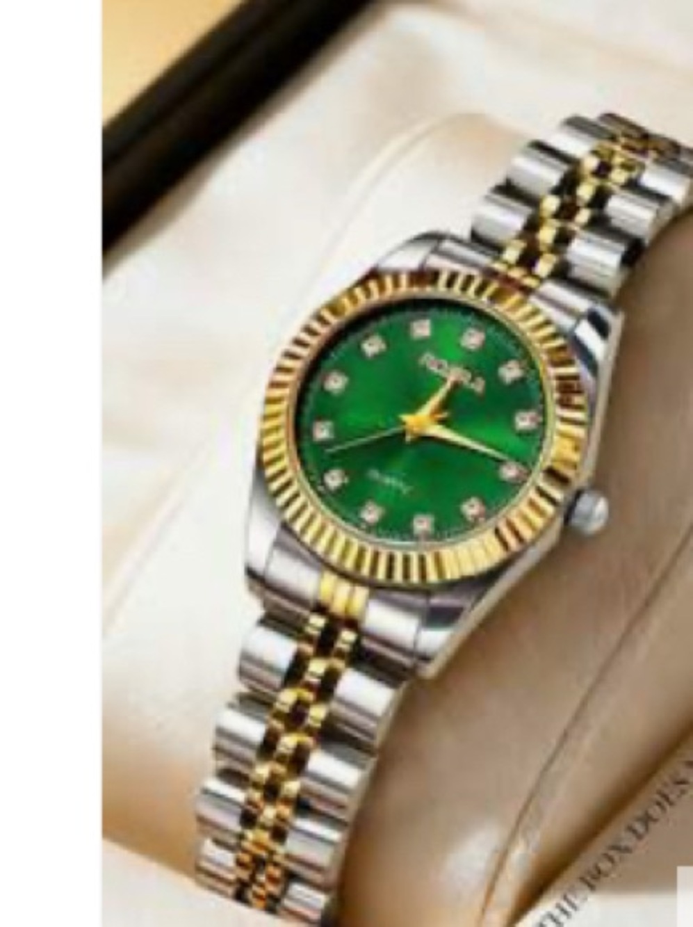 Two-Tone Gold & Silver Watch with Green Dial